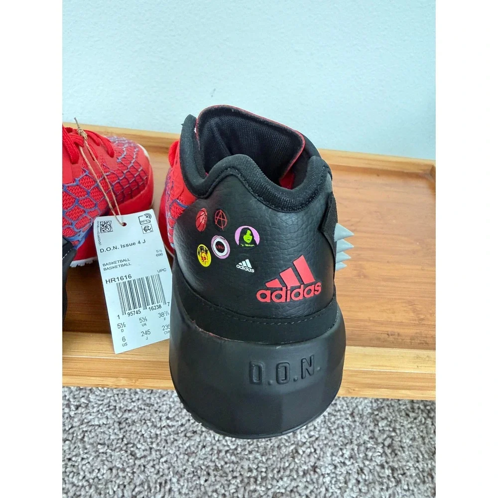 Adidas Marvel Spider-Man DON Issue 4 J Basketball Shoes Red Black HR1616 Size 6Y